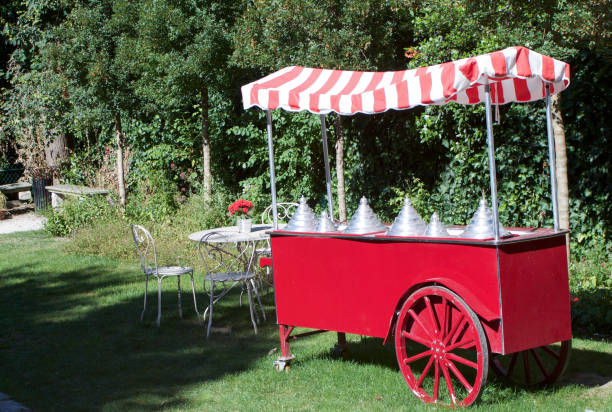 istock red ice cream cart in the garden. 689055470