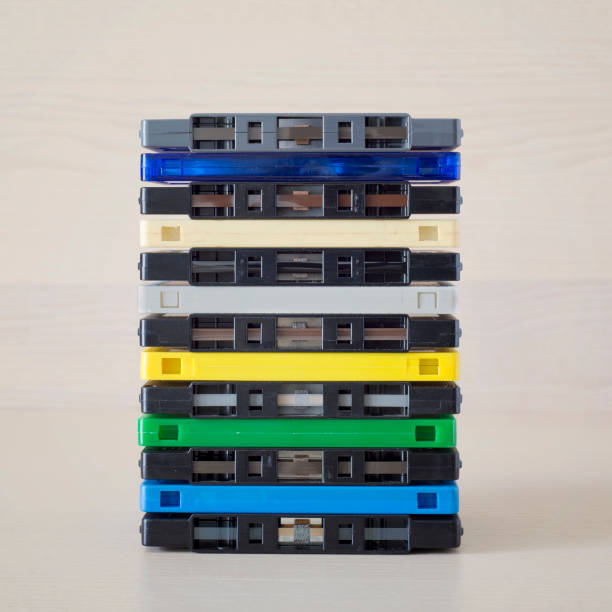 istock Stack of old colorful audio cassettes 689058212