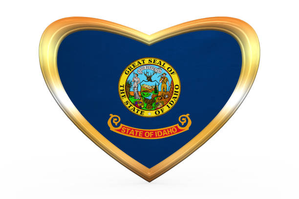 istock Flag of Idaho in heart shape, golden frame 689059358