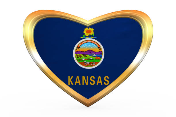 istock Flag of Kansas in heart shape, golden frame 689061700