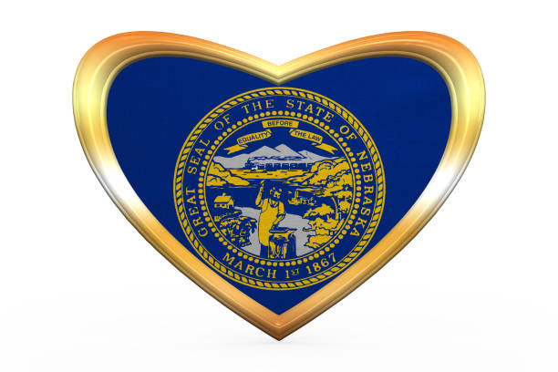 istock Flag of Nebraska in heart shape, golden frame 689064454