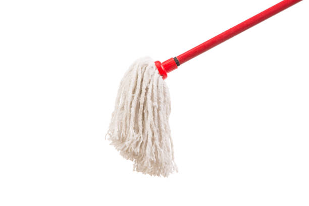 Closeup of red mop for cleaning.