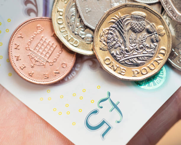 macro moneta britannica - one pound coin coin currency british culture foto e immagini stock