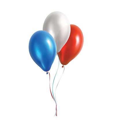 Vector illustration of three balloons, blue, white and red colors.