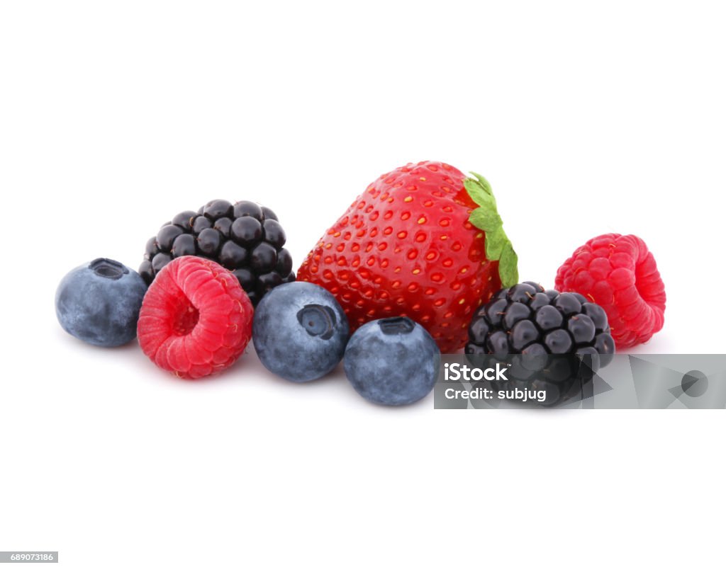 Fresh Berries Strawberry, blackberries, blueberries and raspberries isolated on white (excluding the shadow) Berry Fruit Stock Photo