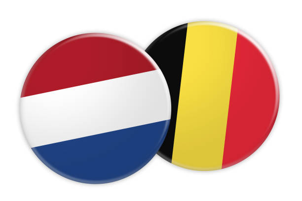 ilustrações de stock, clip art, desenhos animados e ícones de news concept: netherlands flag button on belgium flag button, 3d illustration on white background - holanda futebol