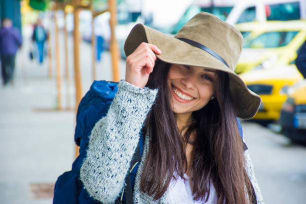 istock Smiling female tourist 689082594