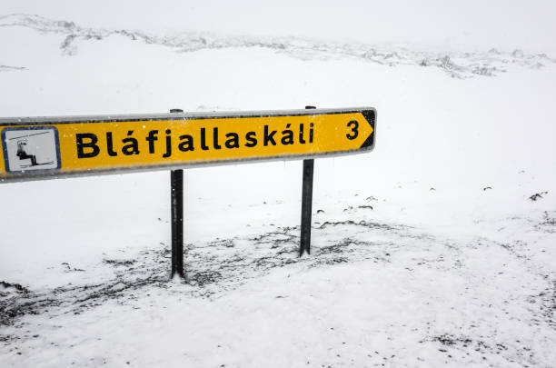 istock Icelandic road sign with direction to sky resort 689089624