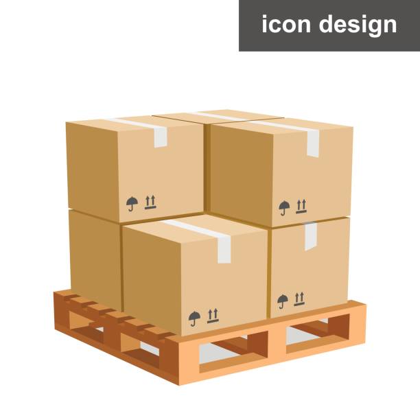 paleta skrzynek ładunkowych ikony wektora - packaging freight transportation pallet isometric stock illustrations
