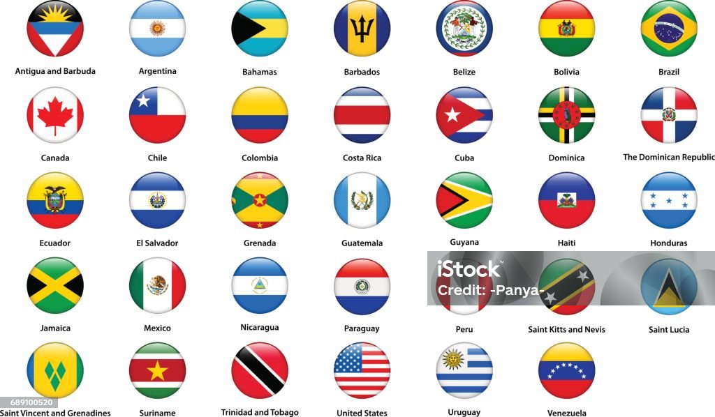 Flags of all countries of the American continents Flag stock vector