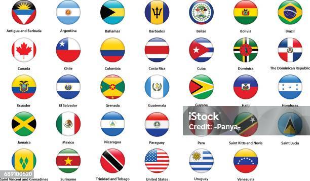 Flags Of All Countries Of The American Continents Stock Illustration - Download Image Now - Flag, Country - Geographic Area, Icon Symbol