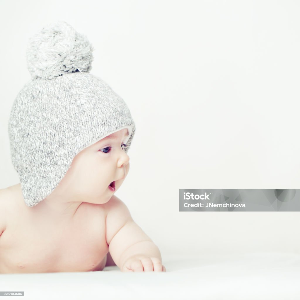 Cute curious baby - cognize the world 0-11 Months Stock Photo