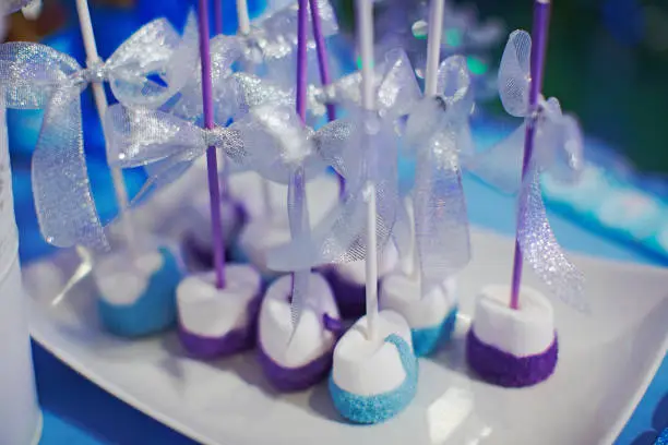 Details of winter style birthday candy bar