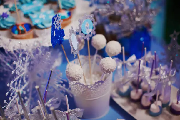 Details of winter style birthday candy bar
