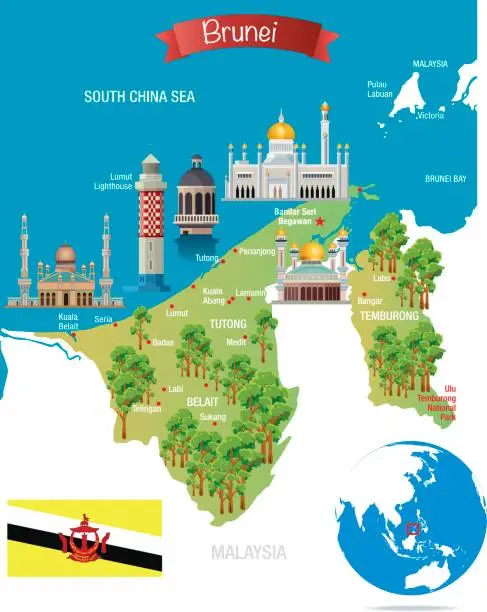 Vector illustration of Cartoon map of Brunei