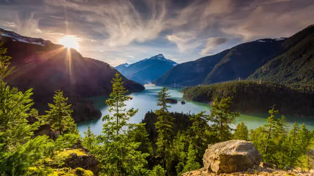 Photo of Beautiful Diablo Lake is a reservoir in the North Cascade mountains of northern Washington state, United States.