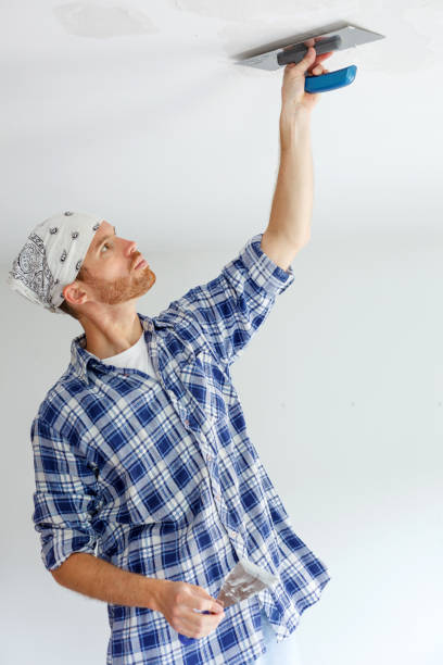 istock Young man repairing ceiling with plaster 689118896