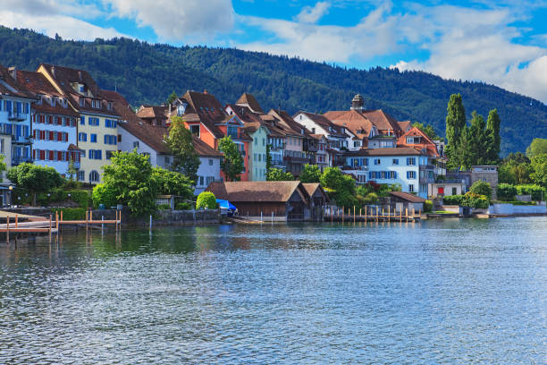 City of Zug in Switzerland on a cloudy day stock photo