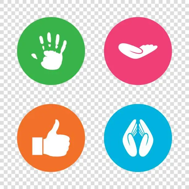 Vector illustration of Hand icons. Like thumb up and insurance symbols.