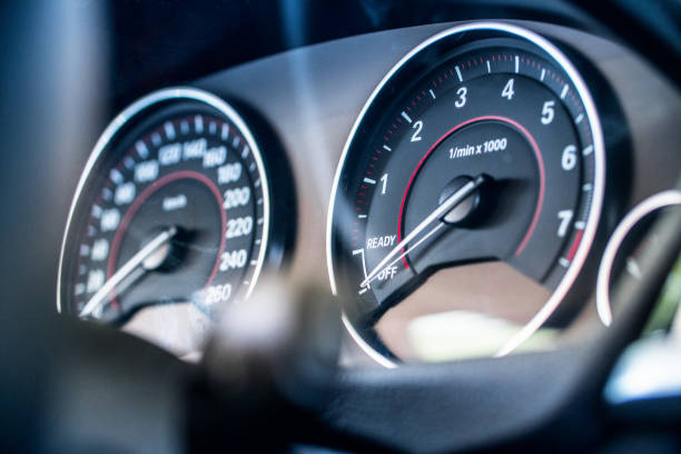 Modern car dashboard close up Modern car dashboard dashboard close up speedometer odometer stock pictures, royalty-free photos & images