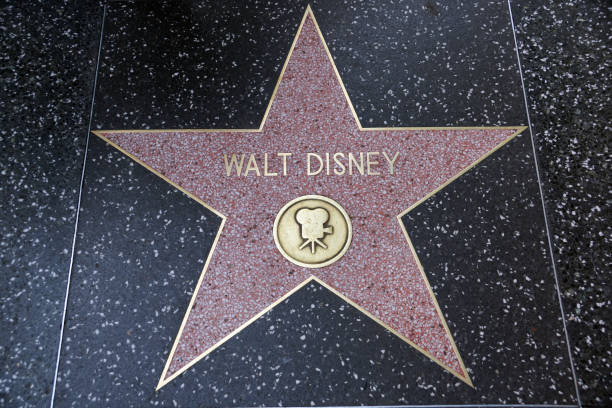 Walt Disney's star on Hollywood Walk of Fame HOLLYWOOD - JANUARY 23: Walt Disney's star on Hollywood Walk of Fame on January 23, 2014 in Hollywood, California. This star is located on Hollywood Blvd. and is one of 2400 celebrity stars. marble cartoons stock pictures, royalty-free photos & images