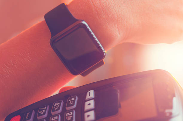 istock Close up of smart watch payment. 689179474