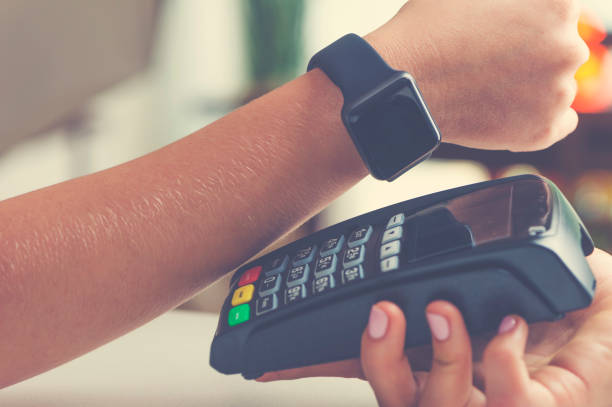 istock Close up of smart watch payment. 689179480