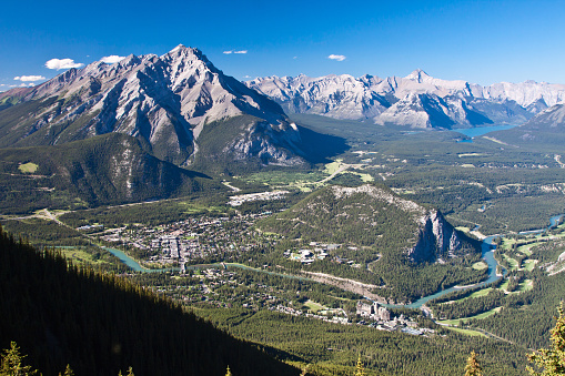 Canada - Alberta - Beautiful town of Banff and surrounding Banff national park, valley and mountains