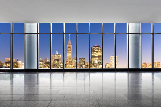 istock empty office with modern buildings in modern city 689202008