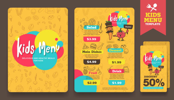 menu Cute colorful kids meal menu vector template chef patterns stock illustrations
