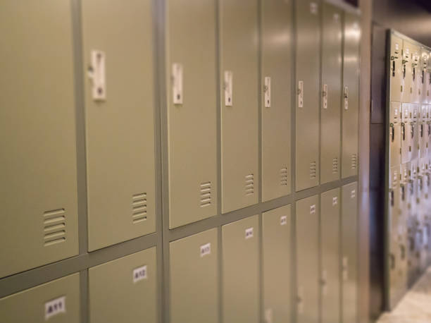 istock Row Of Old Lockers In School Hallway 689213274