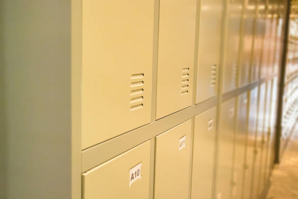 istock Row Of Old Lockers In School Hallway 689213276