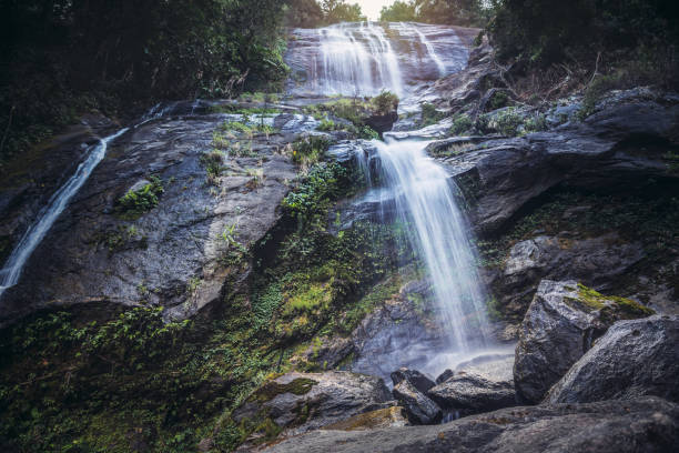 istock Natural background waterfall. background Wallpaper nature Forest Hill Waterfall. thailand doi inthanon 689219526