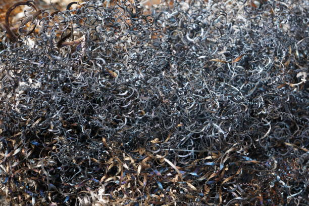 istock Steel shavings of black metal with rusty elements 689222706