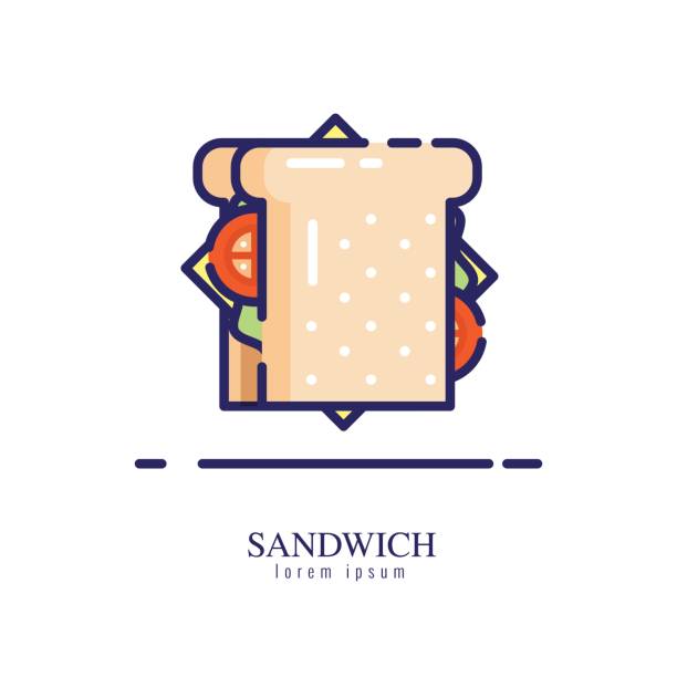 샌드위치는 흰색 바탕에 아이콘. - sandwich ham white background lunch stock illustrations