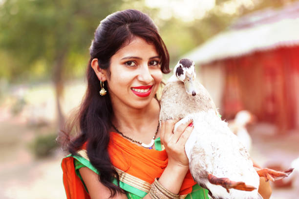 istock Women and duck smiling portrait 689234850