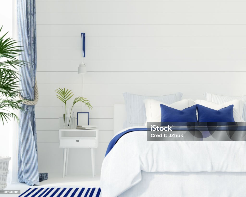 Schlafzimmer in einem marine-Stil - Lizenzfrei Blau Stock-Foto