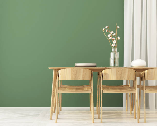 istock Interior of  Dining room with green wall 689235208