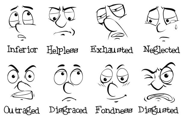 Eight different emotions of human being Eight different emotions of human being illustration clip art of a yuck mouth stock illustrations