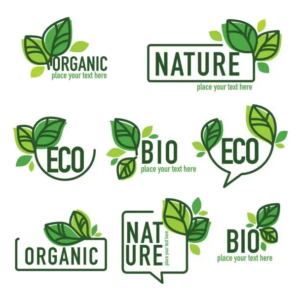 Vector illustration of doodle organic leaves emblems