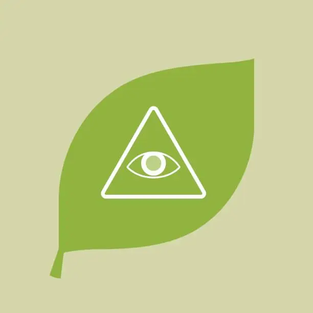 Vector illustration of Vector green leaf icon with an all seeing eye