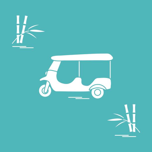ilustrações de stock, clip art, desenhos animados e ícones de stylized icon of tuk-tuk and bamboo. traditional taxi in thailand, india. - jinrikisha thailand tuk transportation
