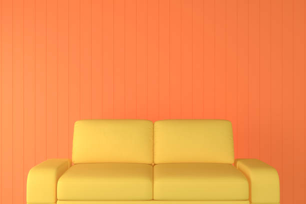 istock Yellow sofa with the orange wall background concept design 3D rendering 689252460