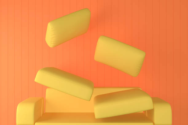 istock Yellow sofa with the orange wall background concept design 3D rendering 689252506