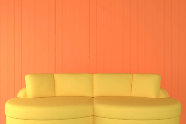 istock Yellow sofa with the orange wall background concept design 3D rendering 689252550