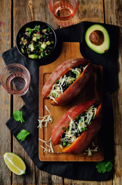 Avocado black bean cilantro stuffed sweet potato