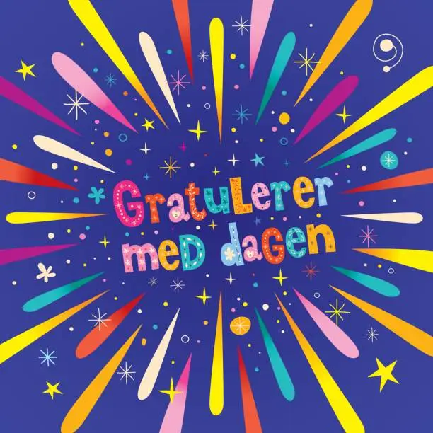 Vector illustration of Gratulerer med dagen Happy Birthday in Norwegian greeting card