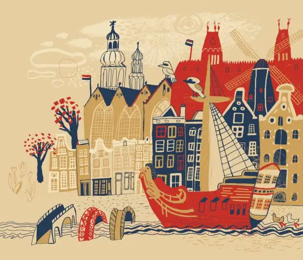 Vector illustration of Amsterdam in Netherlands