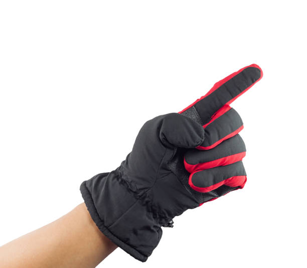 istock Hand in winter gloves isolated on white background, pointing 689271624