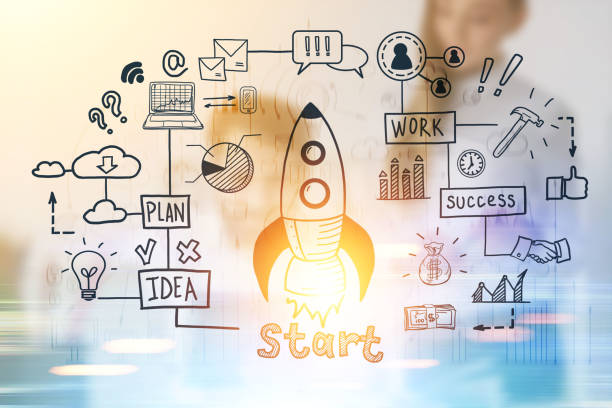 istock Man, woman and a start up sketch 689274028